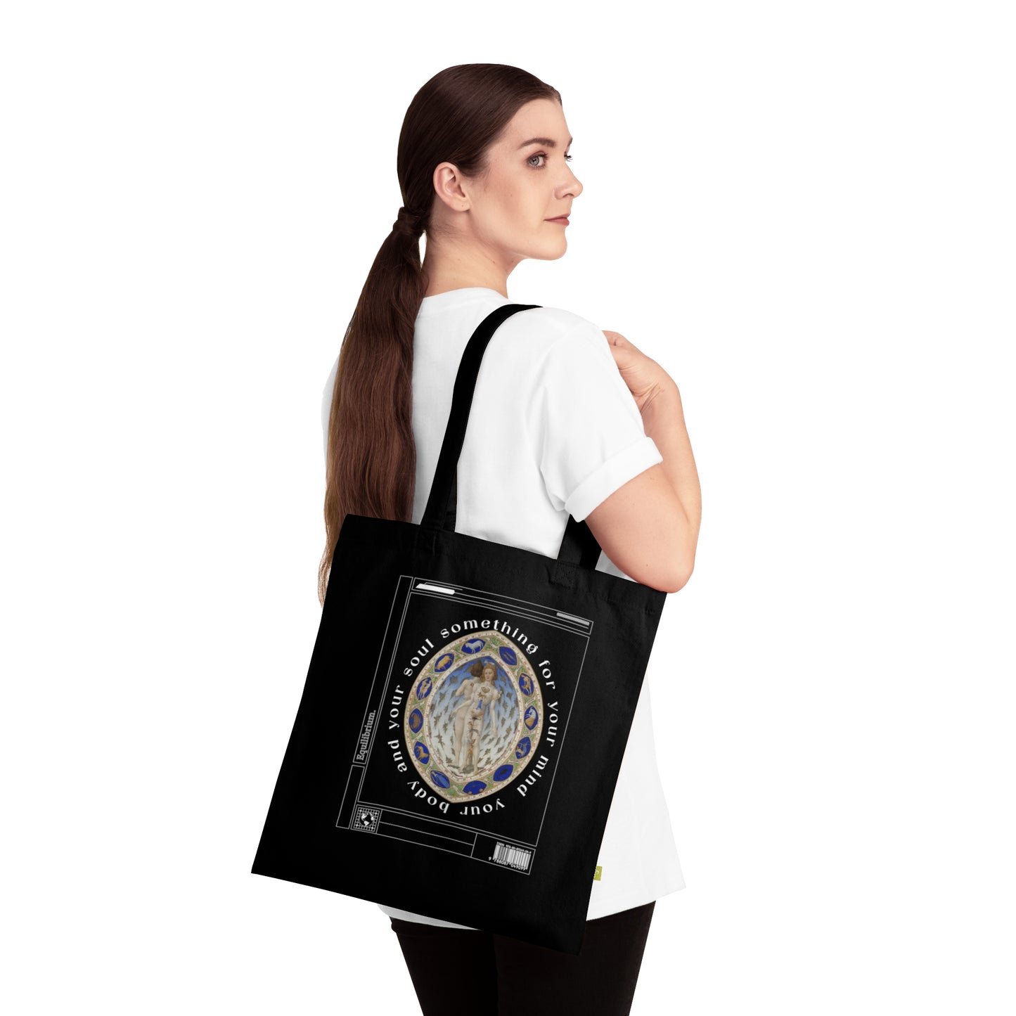 Equilibrium Tote bag - Geometry Aesthetic art Organic Cotton black tote bag - Aesthetic vintage bag