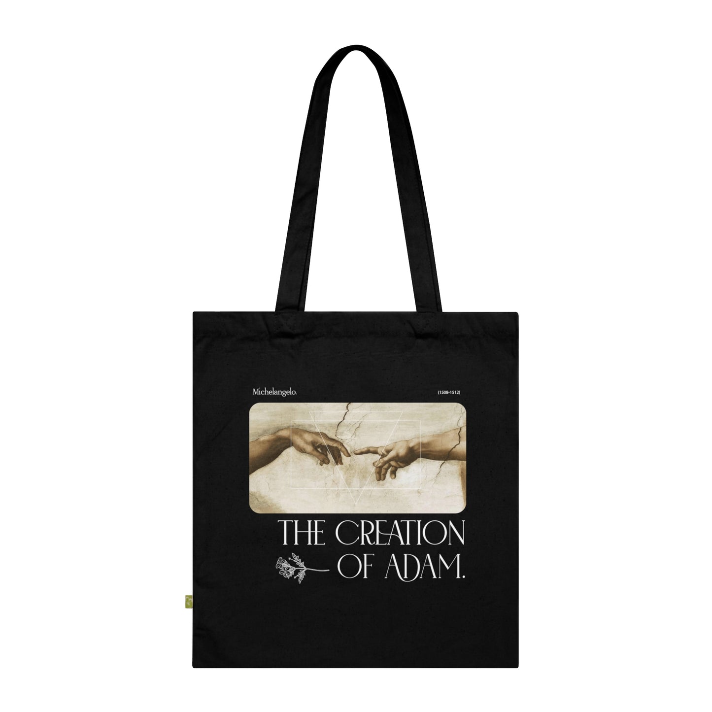 The creation of Adam Tote bag - Michelangelo Art movement Organic Cotton black tote bag - Aesthetic vintage bag