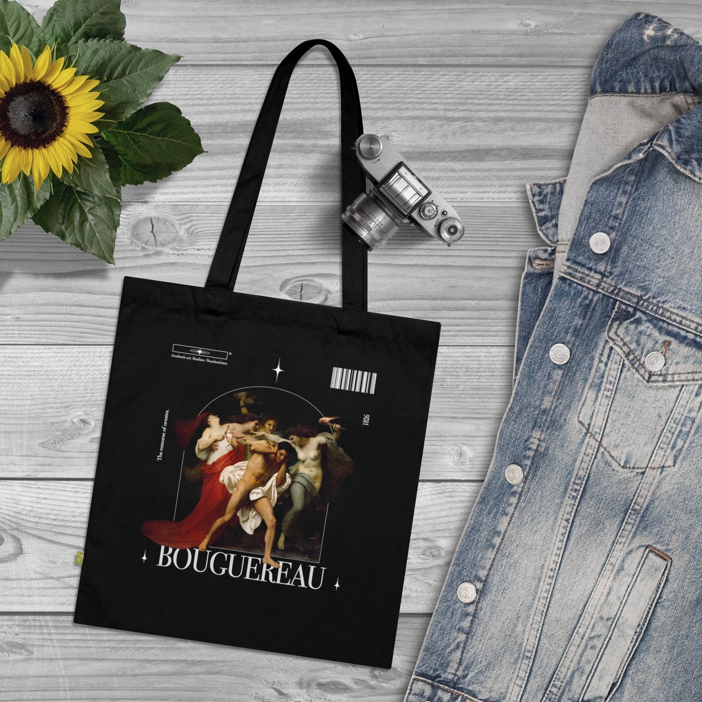 Tribute to Boguereau tote bag - Goth art tote bag - Dark art tote bag-  Organic Cotton black tote bag - Aesthetic vintage bag