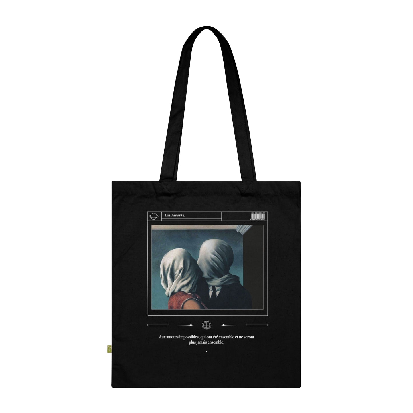 The Lovers Tote bag - Magritte Art movement Organic Cotton black tote bag - Aesthetic vintage bag